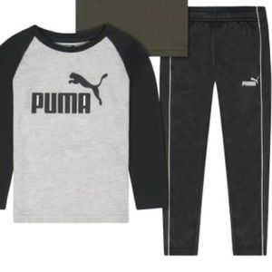 PUMA Gray & Black Logo Raglan Tee Set